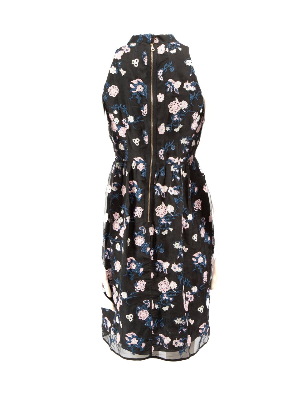 Erdem Black Silk Floral Embroidered Dress Size M In Good Condition For Sale In London, GB