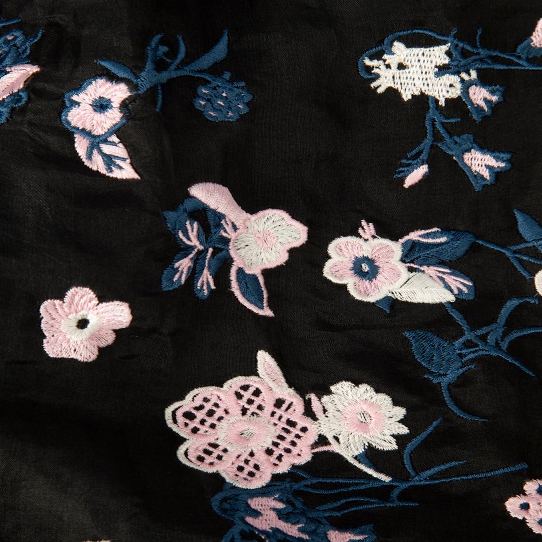 Women's Erdem Black Silk Floral Embroidered Dress Size M For Sale