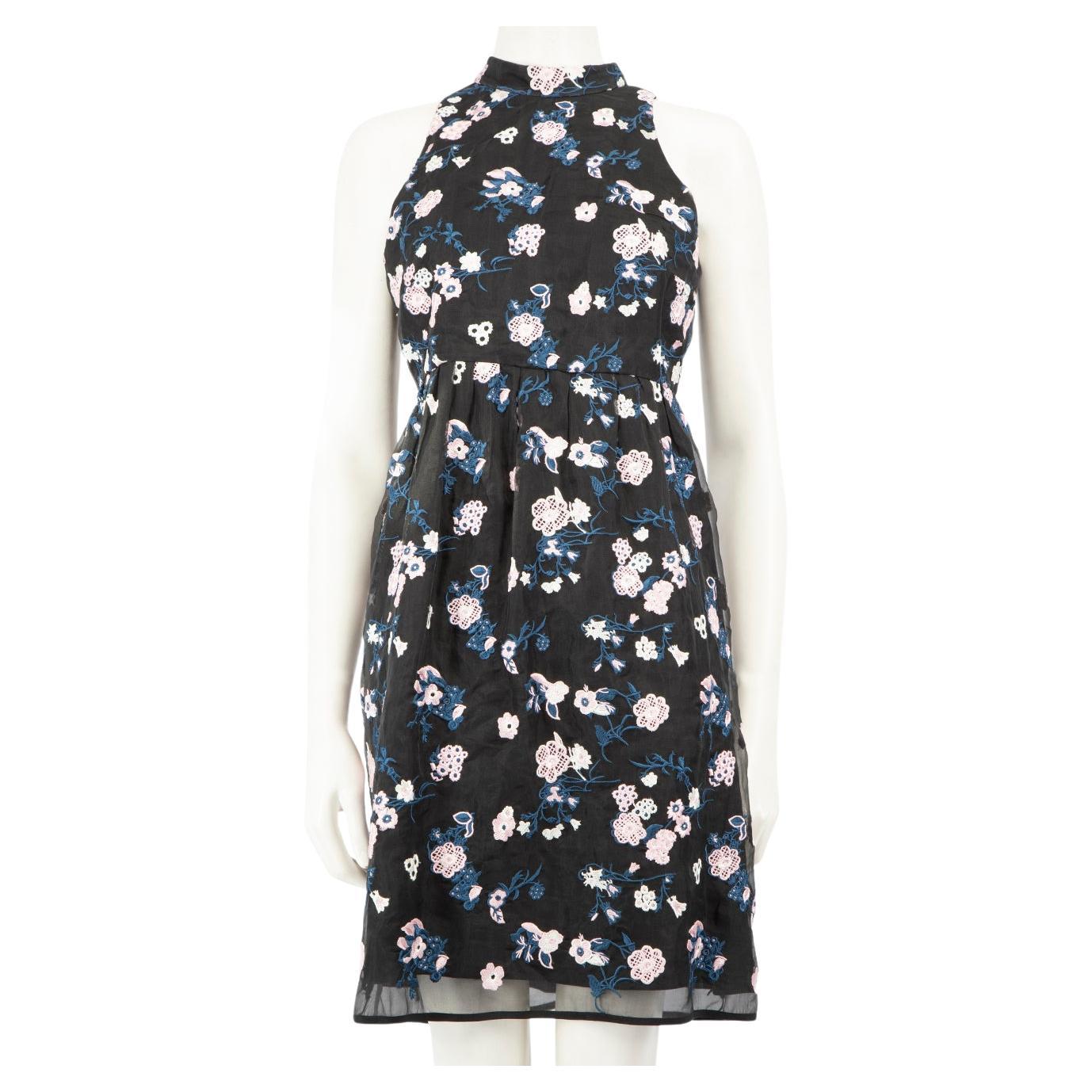 Erdem Black Silk Floral Embroidered Dress Size M