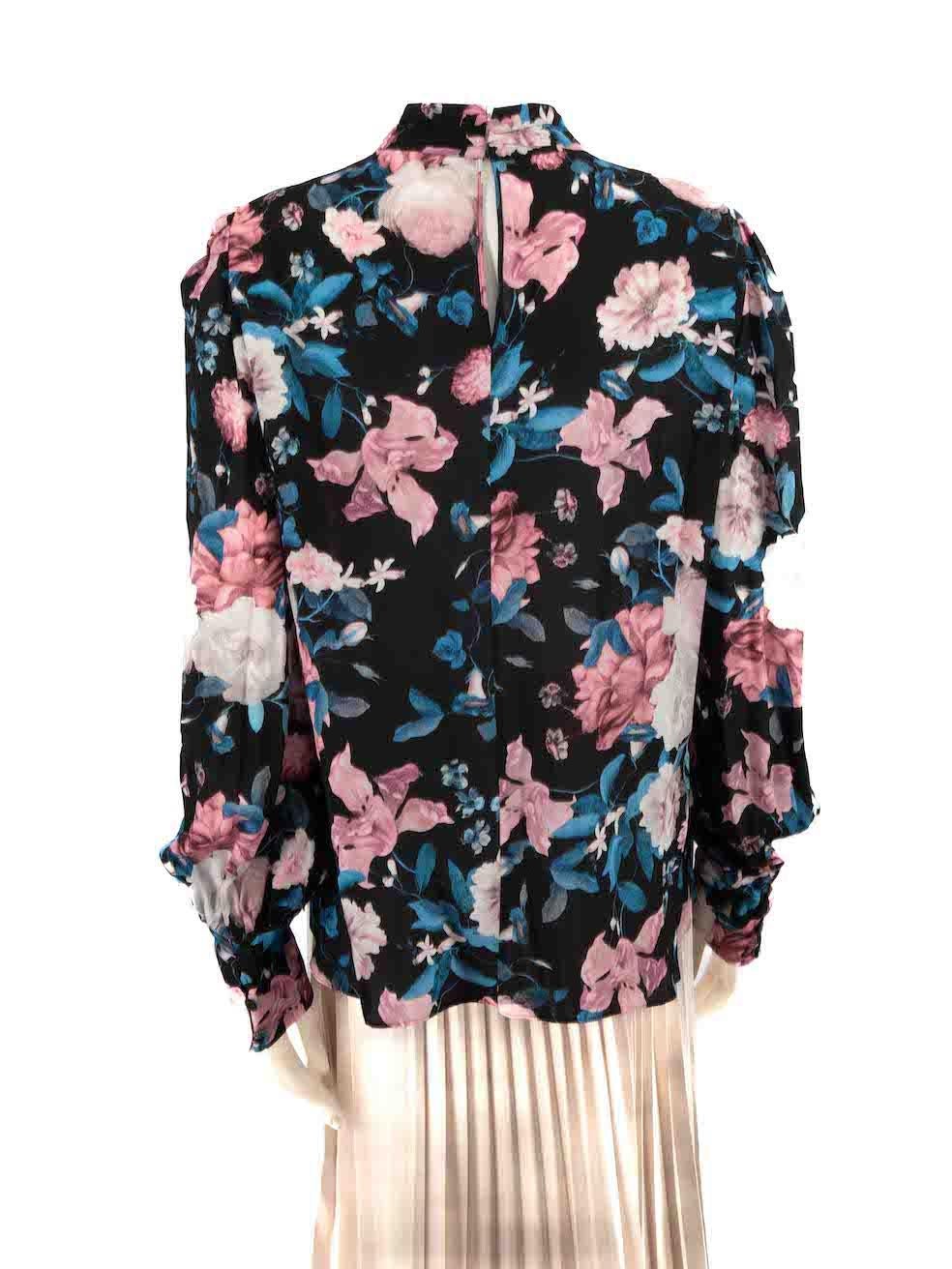 Erdem Black Silk Floral Print Long Sleeve Blouse Size XXL In Good Condition For Sale In London, GB