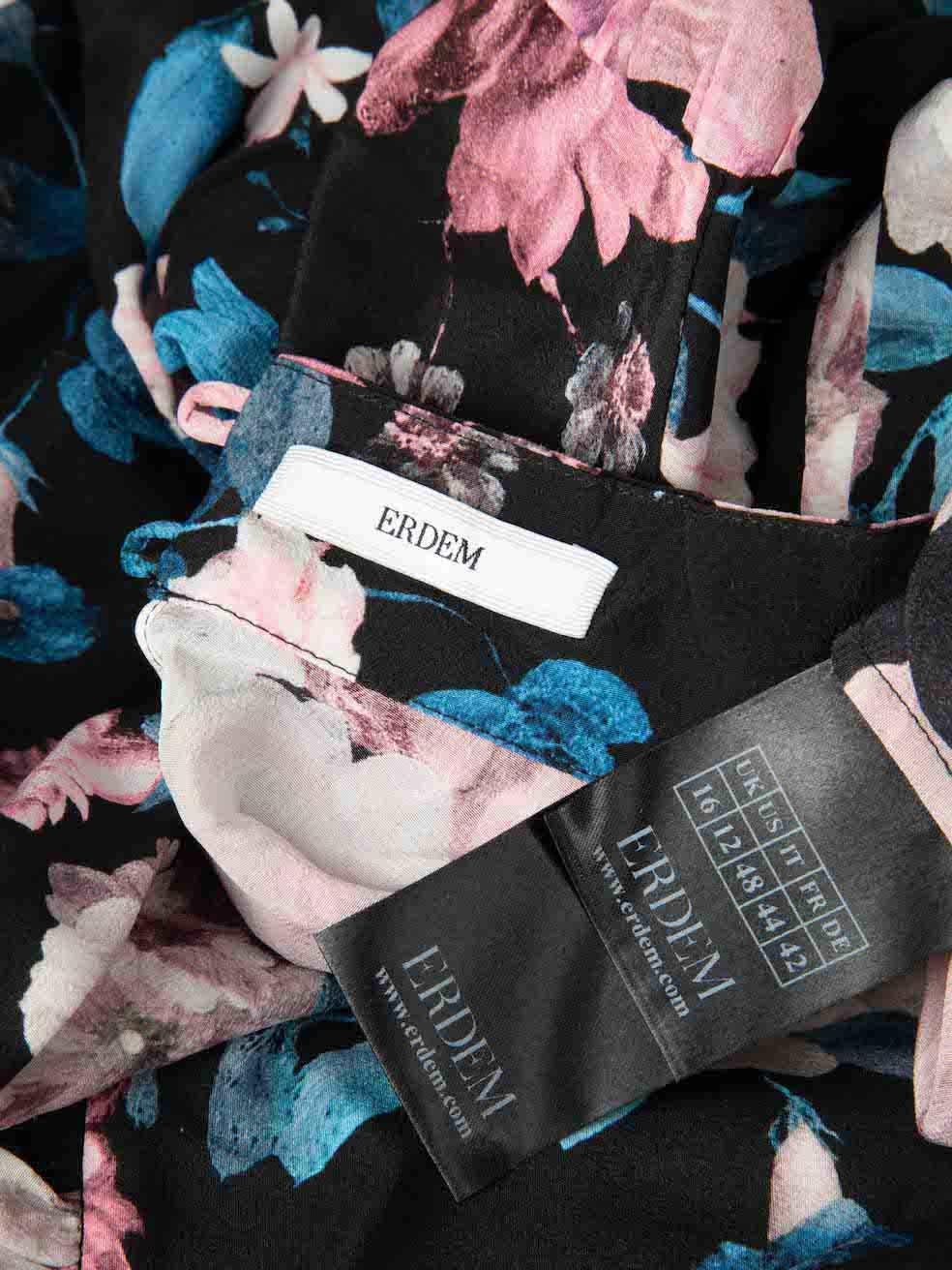 Women's Erdem Black Silk Floral Print Long Sleeve Blouse Size XXL For Sale