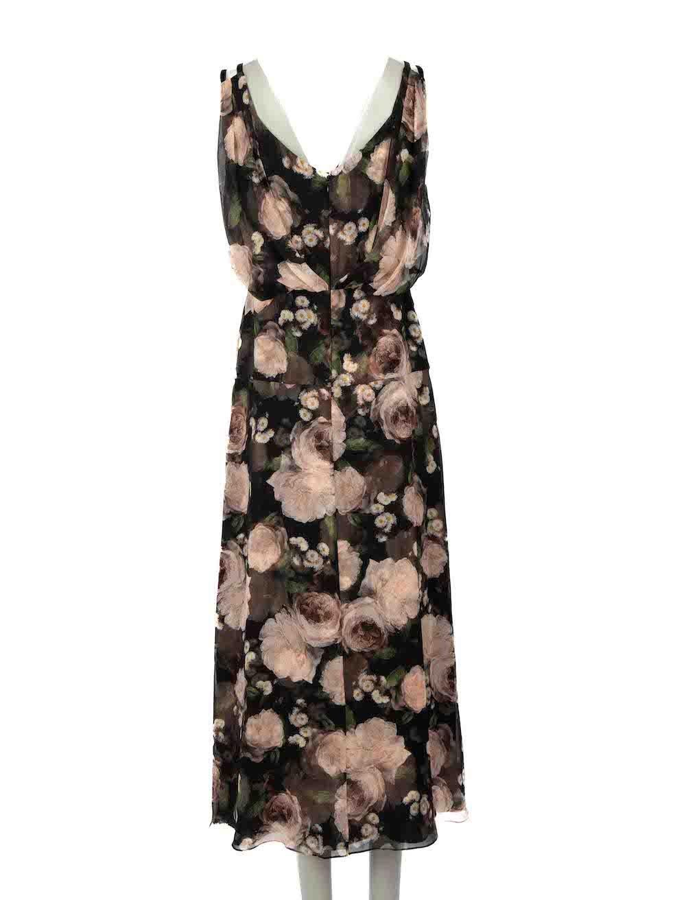 Erdem Black Silk Floral Print Midi Dress Size M In Excellent Condition In London, GB