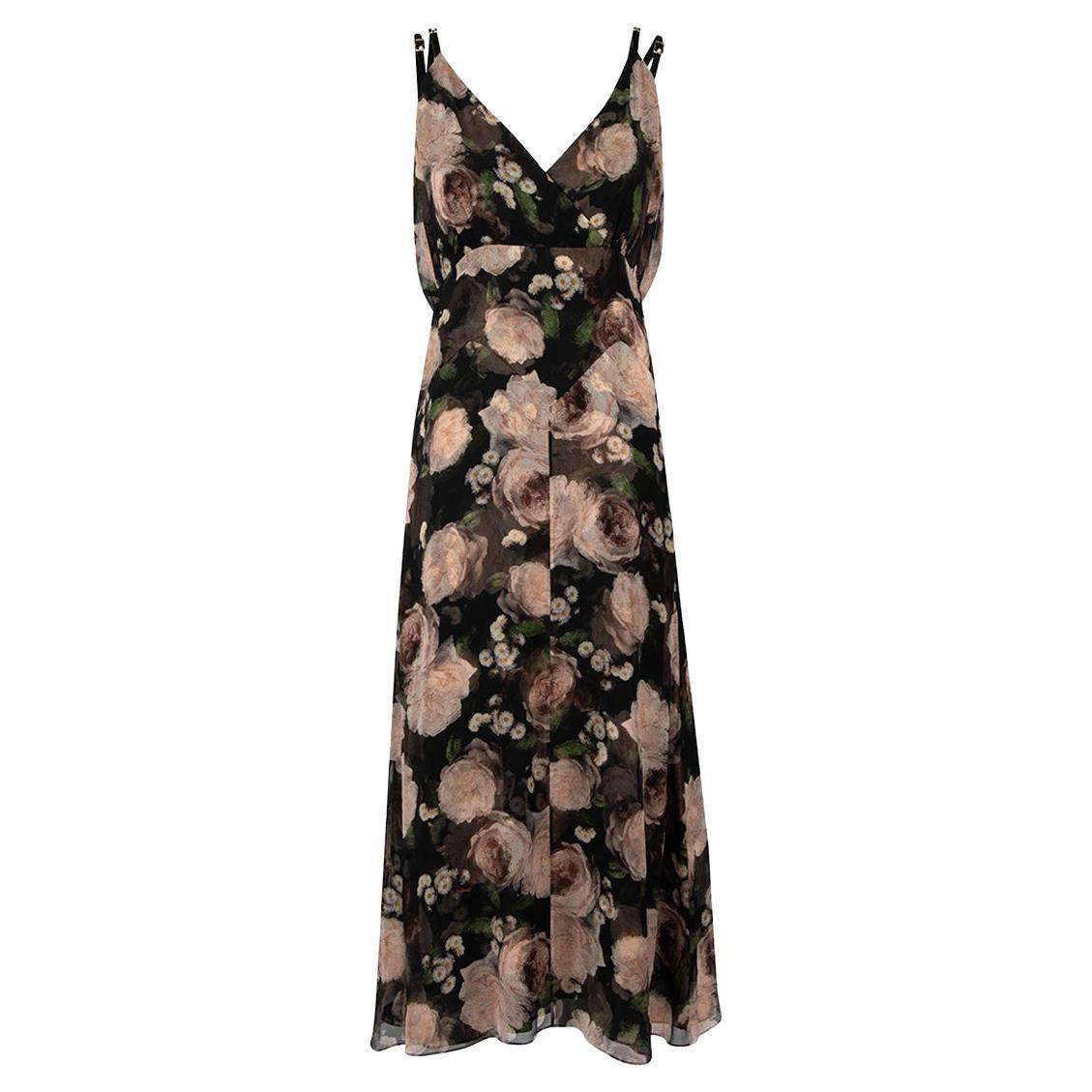 Erdem Black Silk Floral Print Midi Dress Size M