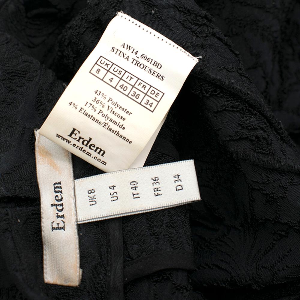 Erdem Black Stina Damask-Brocade Trousers - Size US 4 For Sale 4