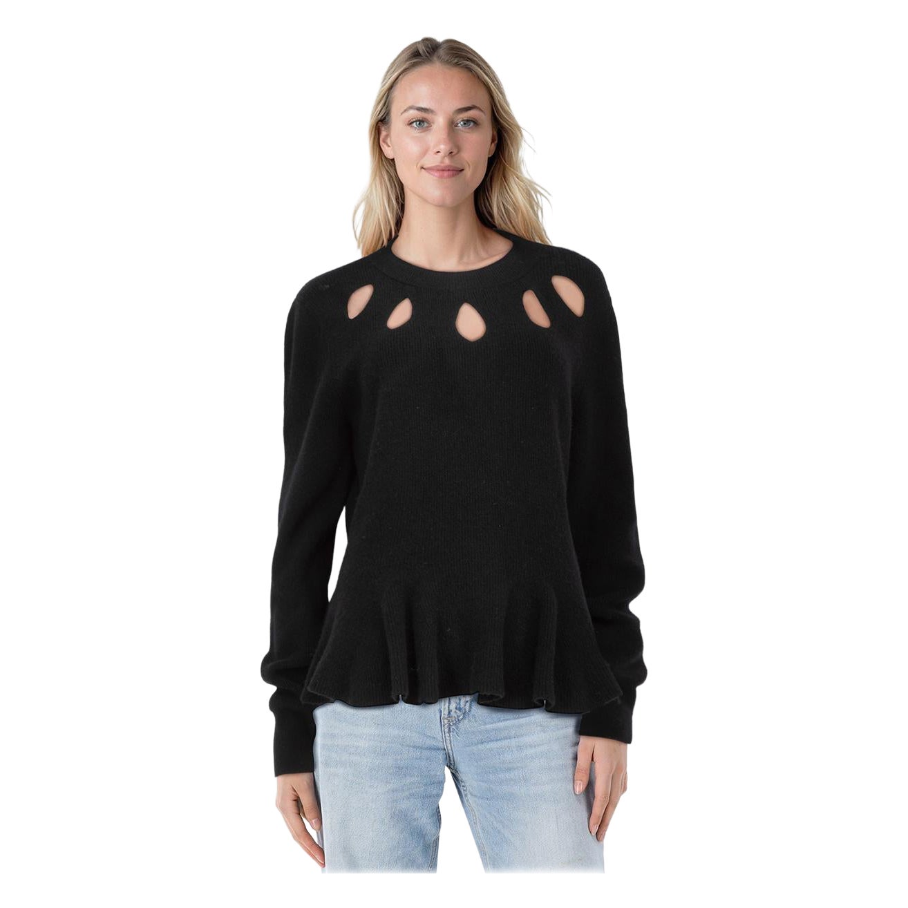 Pull Felicity noir à col en laine et découpes Taille XL en vente