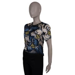 ERDEM bleu 2015 EMIKO FLORAL EMBROIDER CROPPED Blouse Chemise  M