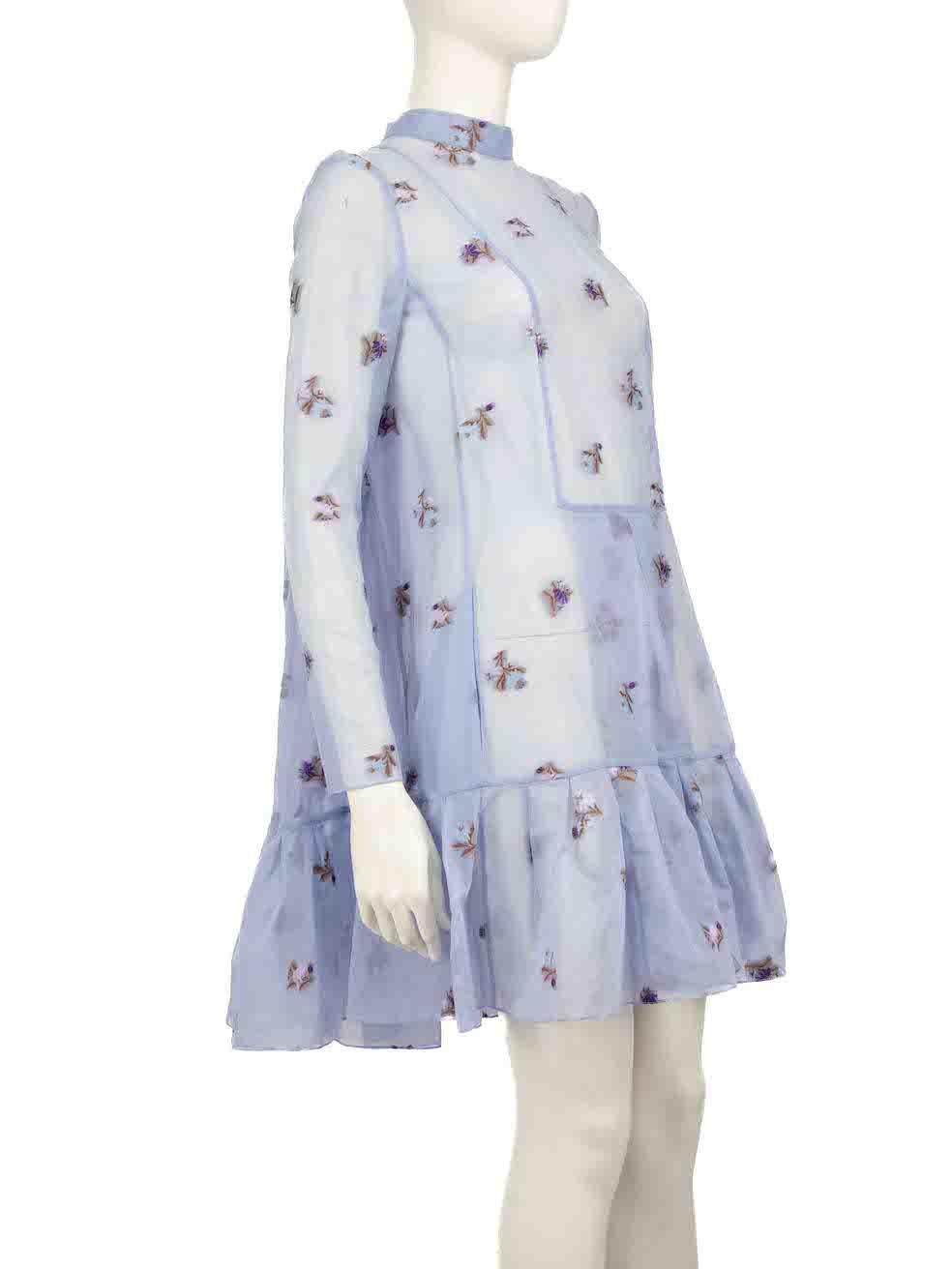 CONDITION is Never worn, with tags. No visible wear to dress is evident on this new Erdem designer resale item.
 
 
 
 Details
 
 
 Model: Cosima
 
 Blue
 
 Cotton
 
 Mini dress
 
 Sheer
 
 Floral embroidered accent
 
 Mock neckline
 
 2x Front side