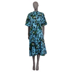 ERDEM blue MARGO FLORAL SATIN MIDI Shift Dress 12 M