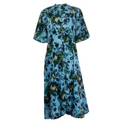 ERDEM blue MARGO FLORAL SATIN MIDI Shift Dress 12 M