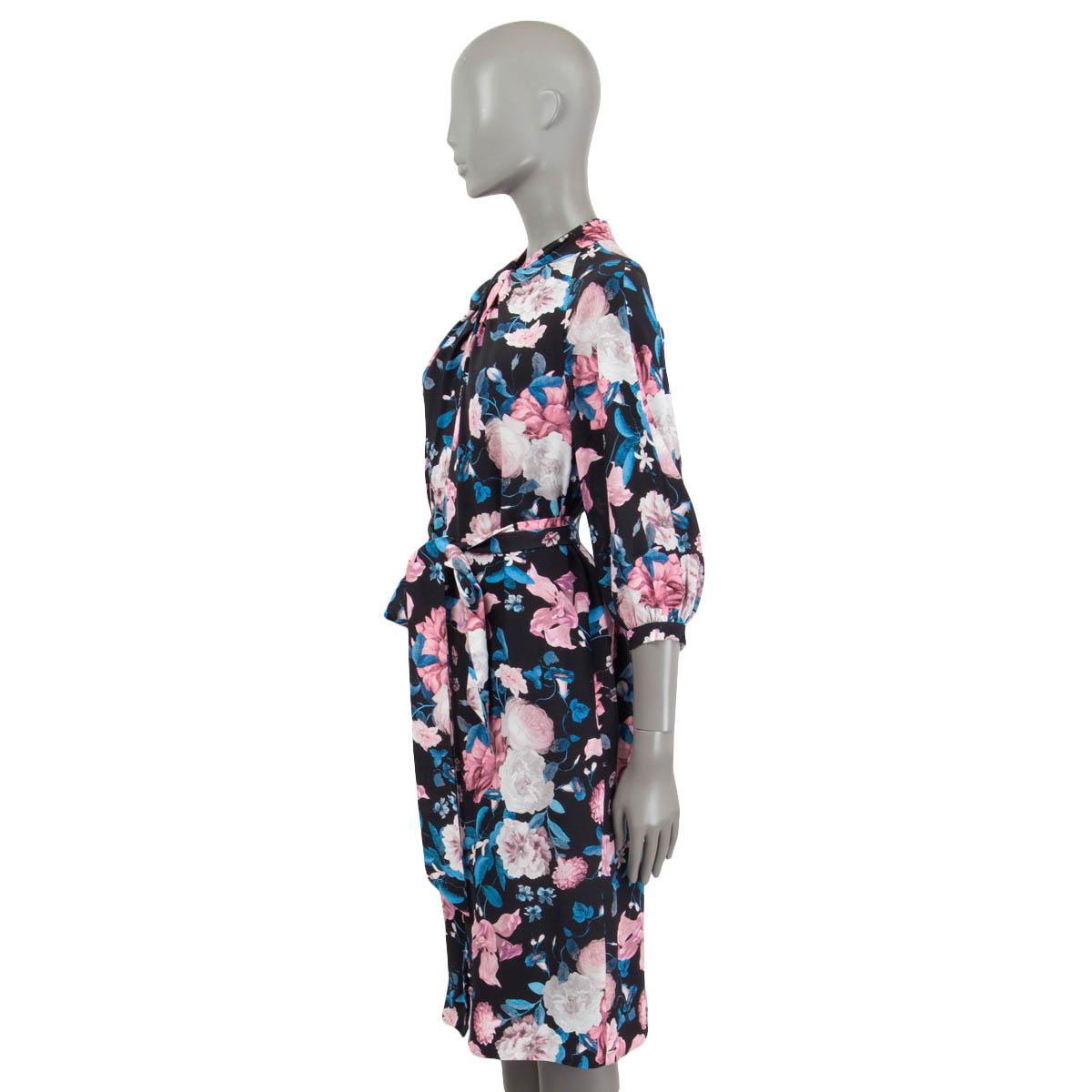 Black ERDEM blue pink silk 2020 FINNETTA FLORAL Shift Dress 8 XS For Sale