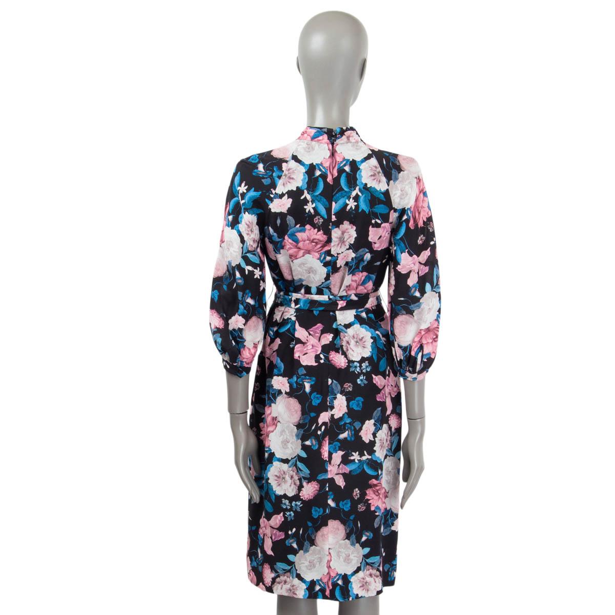 ERDEM blue pink silk 2020 FINNETTA FLORAL Shift Dress 8 XS In Excellent Condition For Sale In Zürich, CH