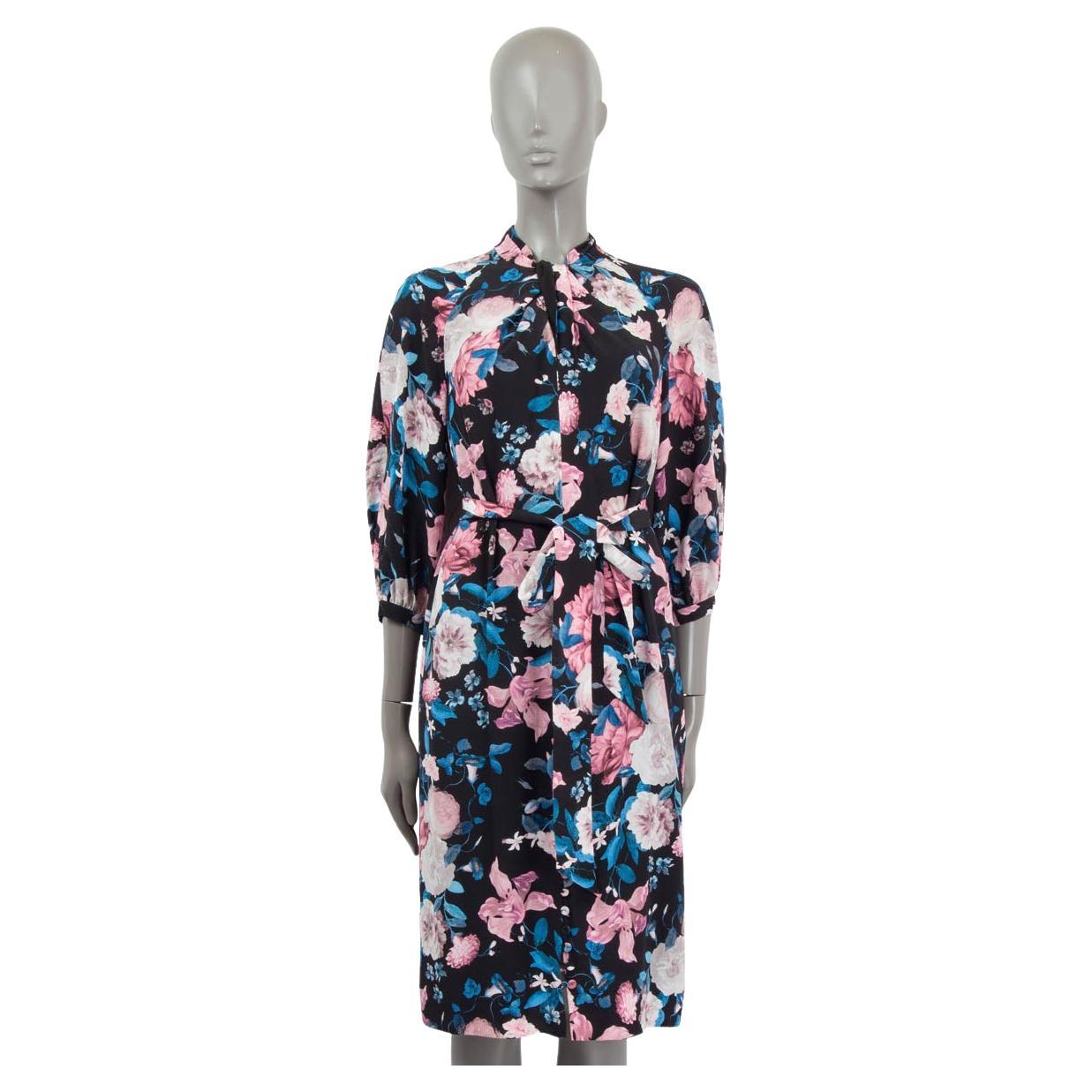 ERDEM blue pink silk 2020 FINNETTA FLORAL Shift Dress 8 XS For Sale