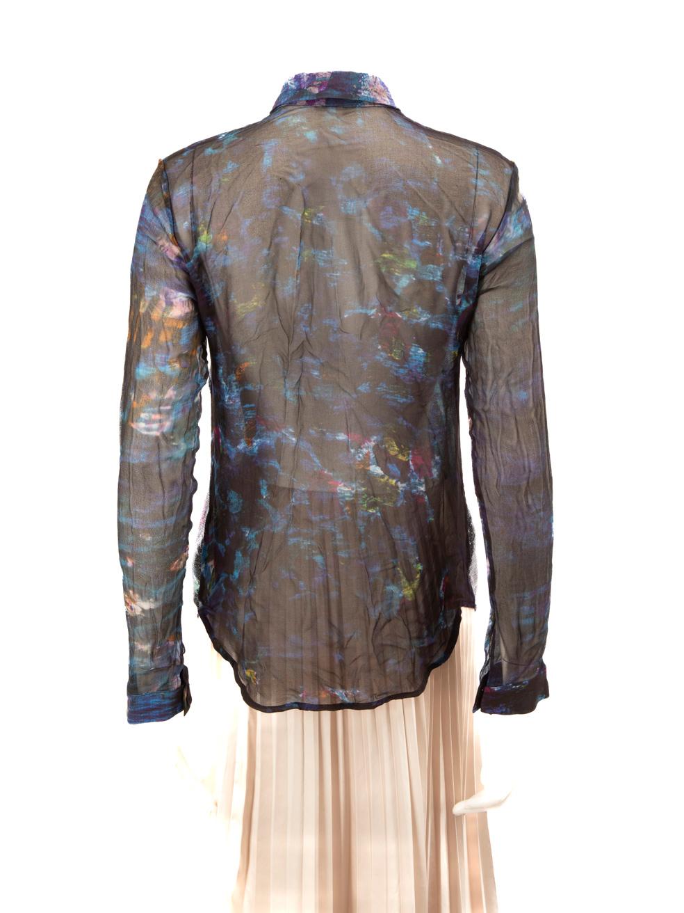 Black Erdem Blue Silk Sequinned Sheer Shirt Size M For Sale