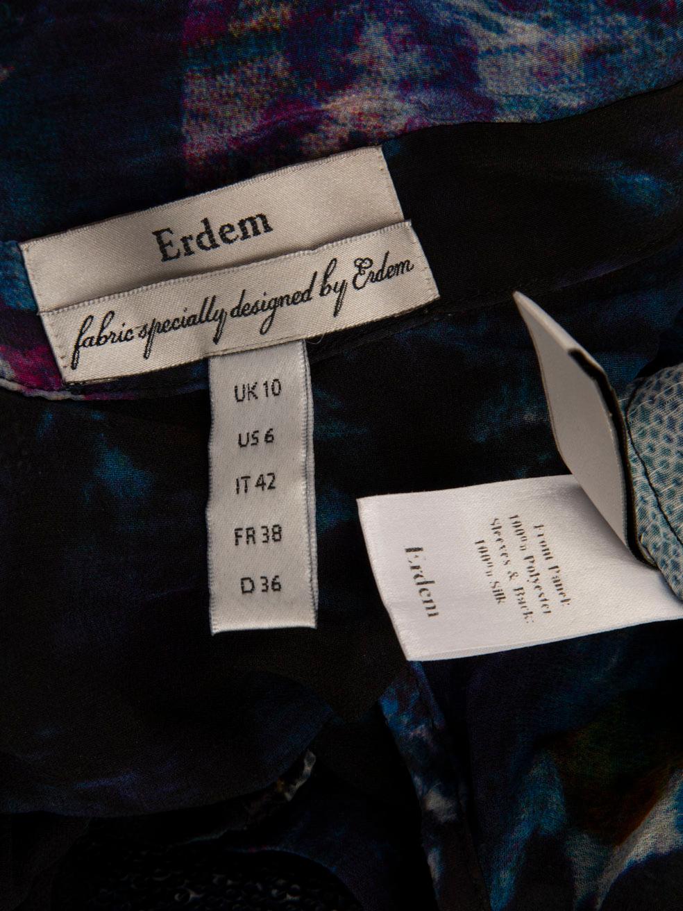 Women's Erdem Blue Silk Sequinned Sheer Shirt Size M For Sale