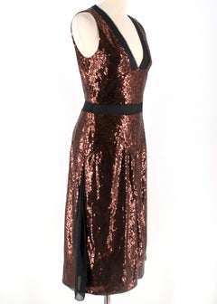 Erdem Bronze Sheer Panelled Sequin A-Line Dress SIZE S