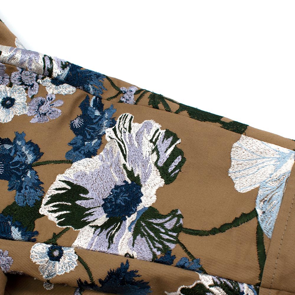 Women's Erdem Cream Floral Embroidered Cotton Peplum Shari Jacket - Size US 8