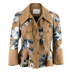Erdem Cream Floral Embroidered Cotton Peplum Shari Jacket - Size US 8