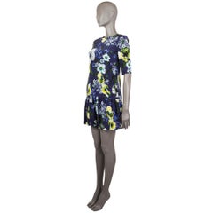 ERDEM dark blue silk EMMIE FLORAL FLOUNCE Dress 6 XS