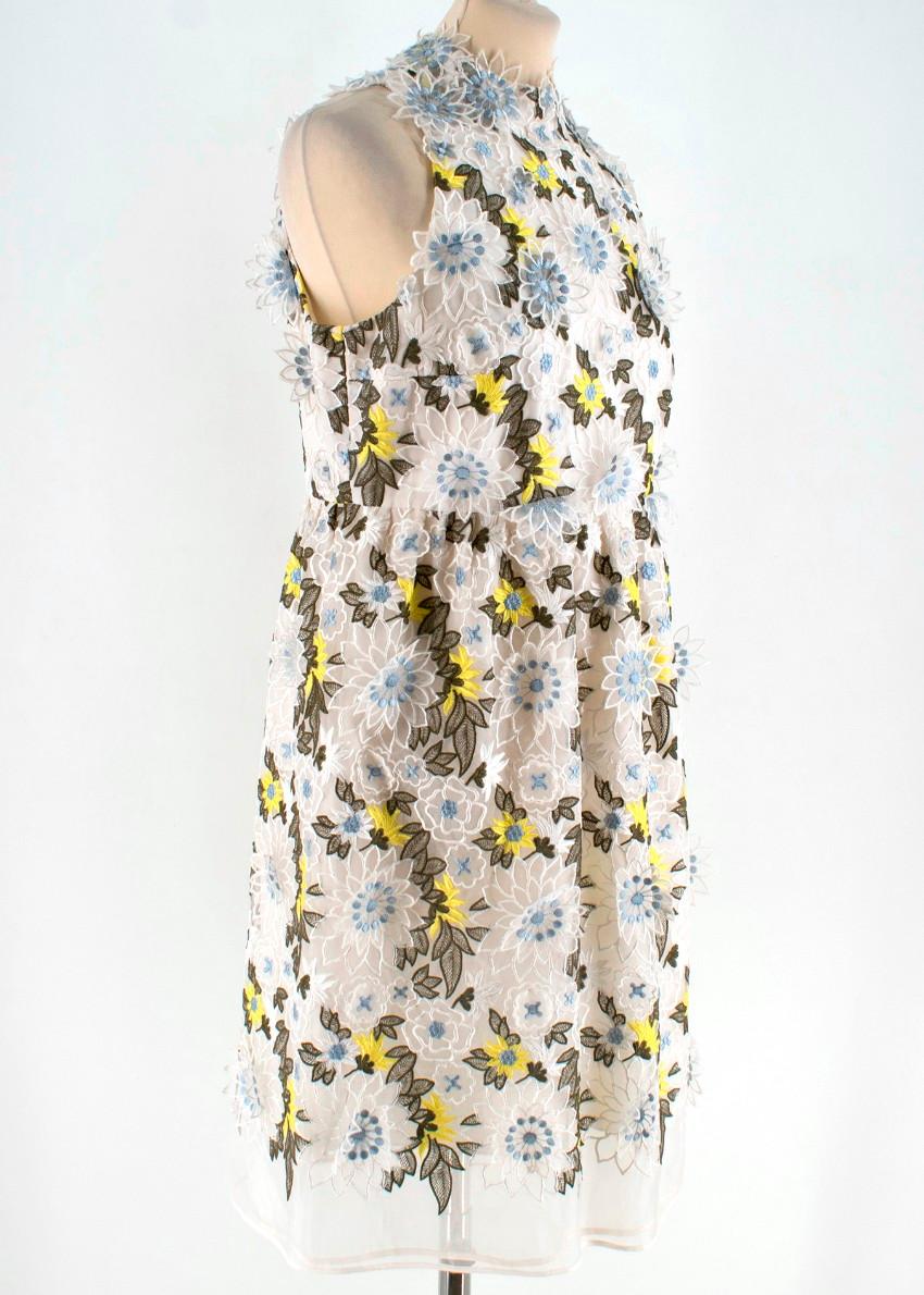 Beige Erdem Dina Silk-organza Floral-embroidered Dress - Size US 8 For Sale