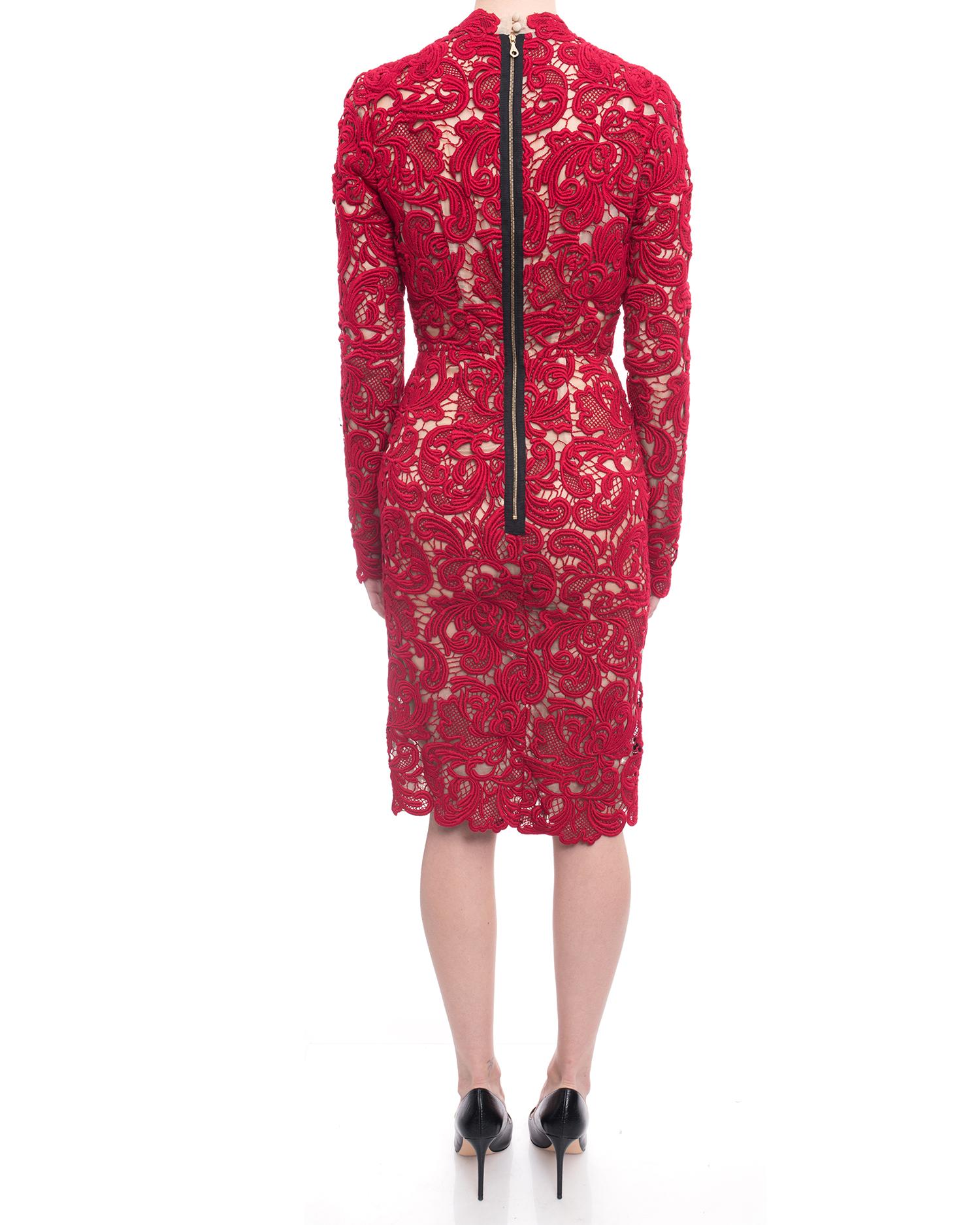 Erdem Fall 2015 Red Guipure Lace Long Sleeve Cocktail Dress - 2/4 2