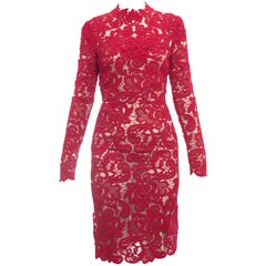 Erdem Fall 2015 Red Guipure Lace Long Sleeve Cocktail Dress - 2/4