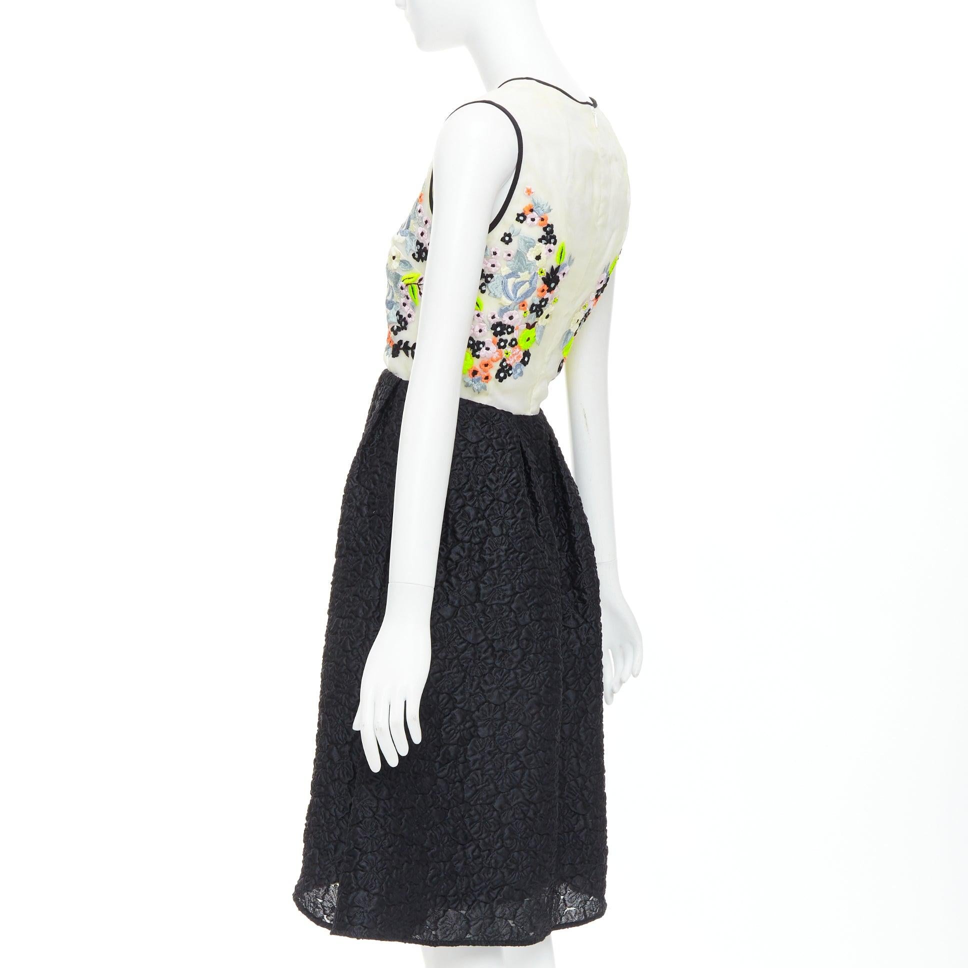 ERDEM Faris Runway cream black silk blend floral embroidered cloque dress UK8 S For Sale 1