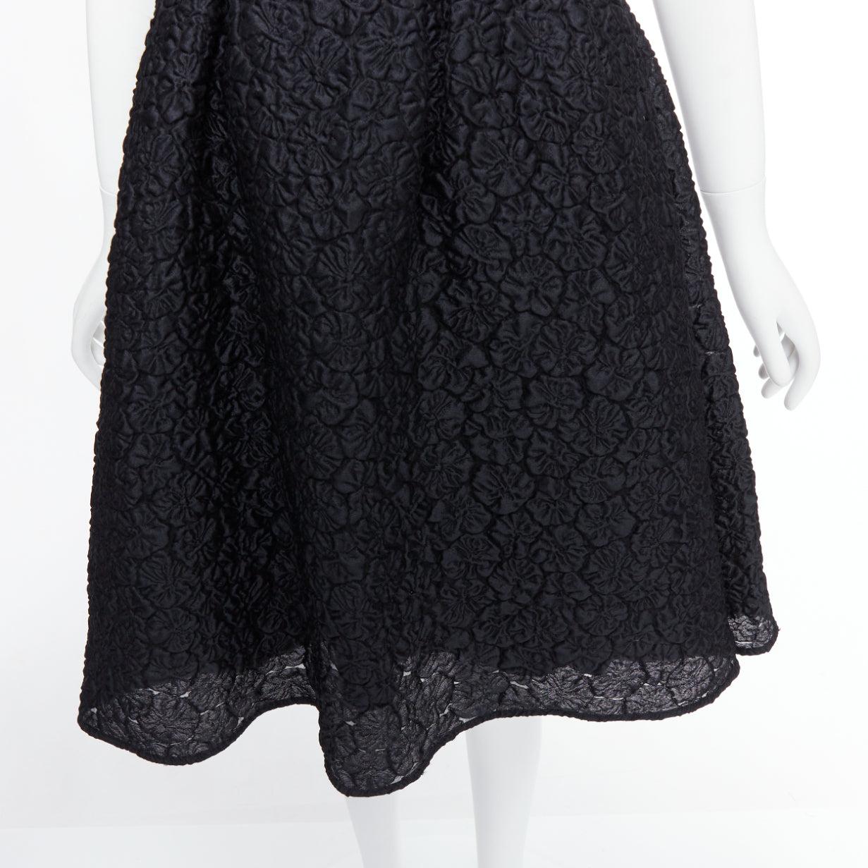 ERDEM Faris Runway cream black silk blend floral embroidered cloque dress UK8 S For Sale 2