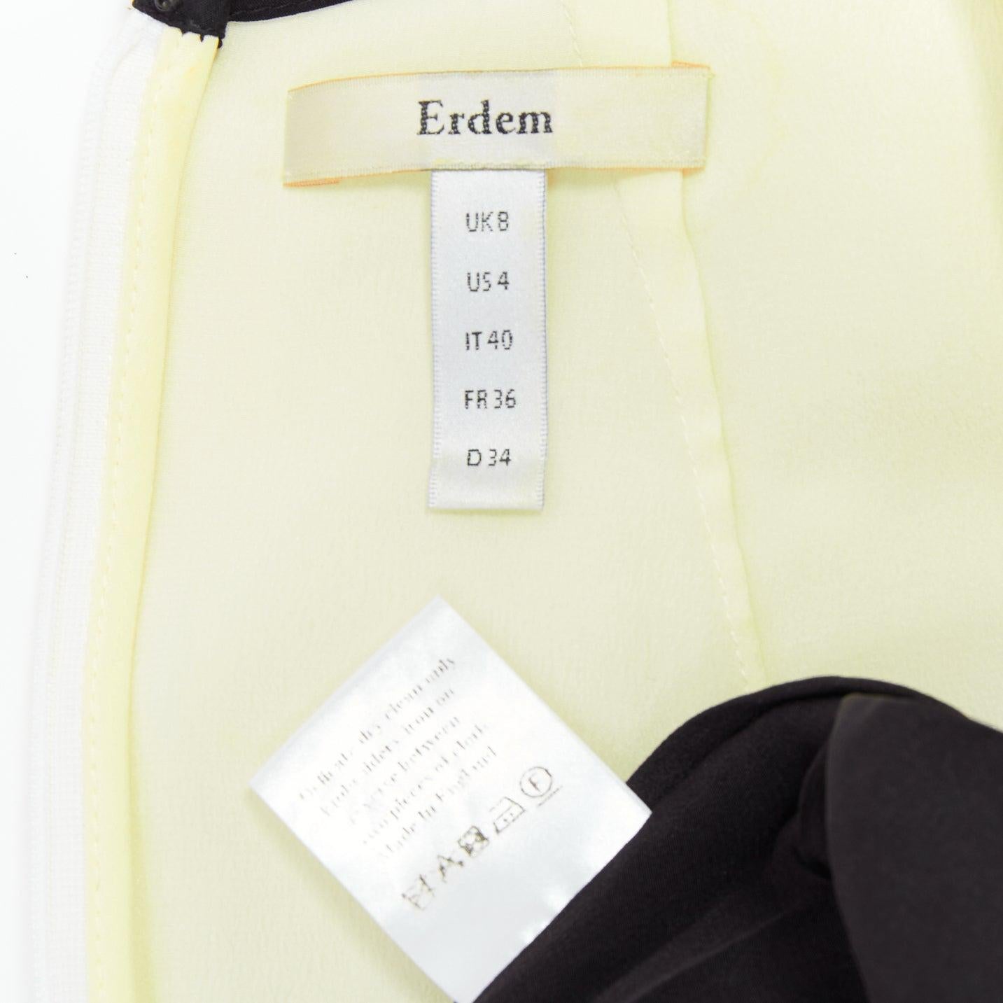 ERDEM Faris Runway cream black silk blend floral embroidered cloque dress UK8 S For Sale 3