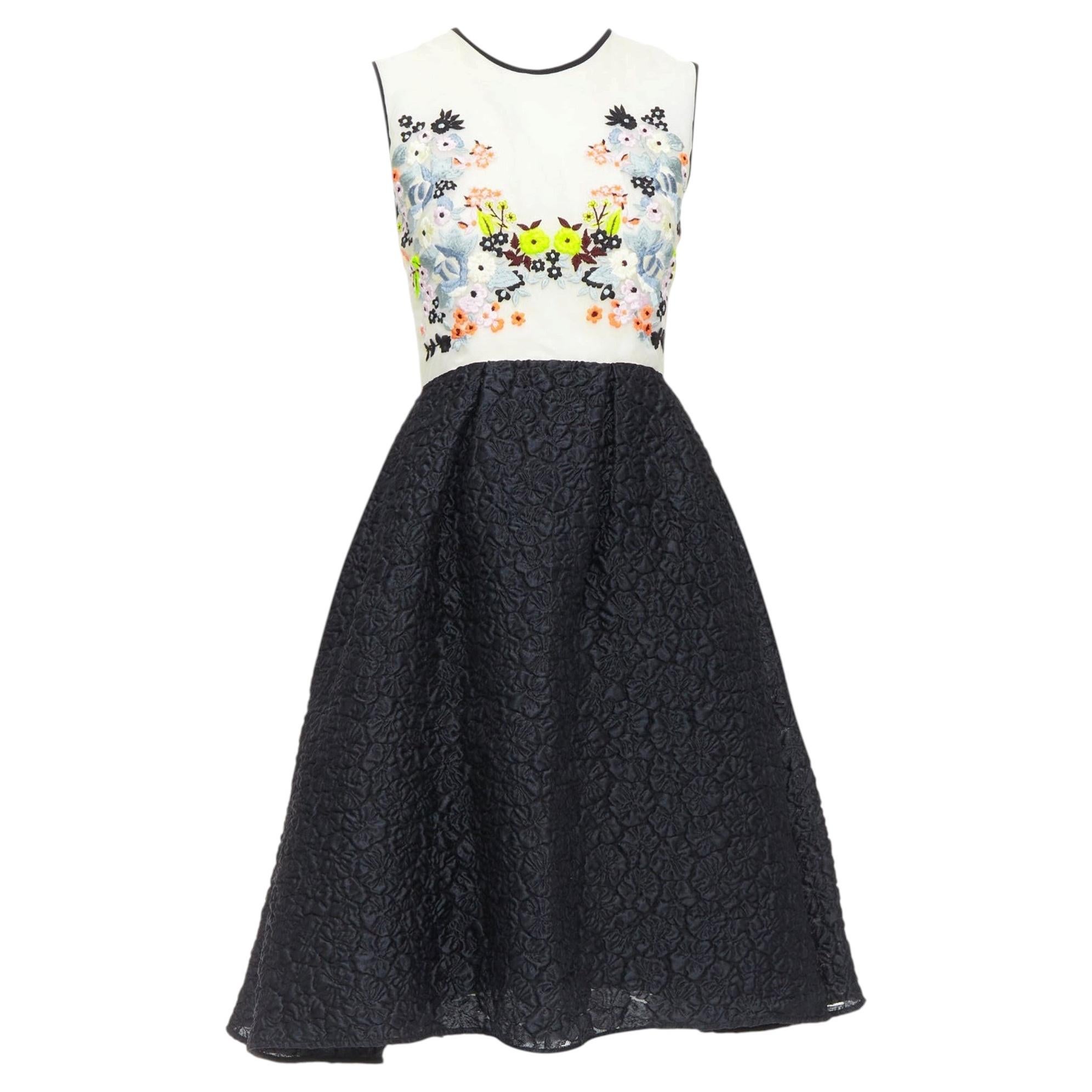 Pre-owned Erdem Faris Runway Cream Silk Blend Floral Embroidered Cloque Dress In White