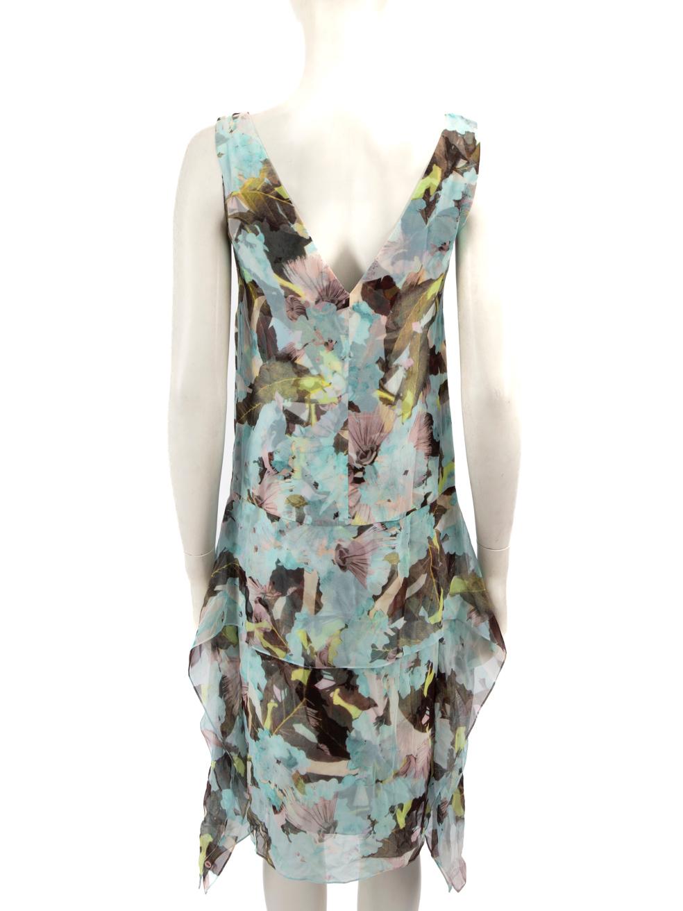 Grigio Erdem - Vestito al ginocchio con stampa floreale astratta - taglia M. in vendita