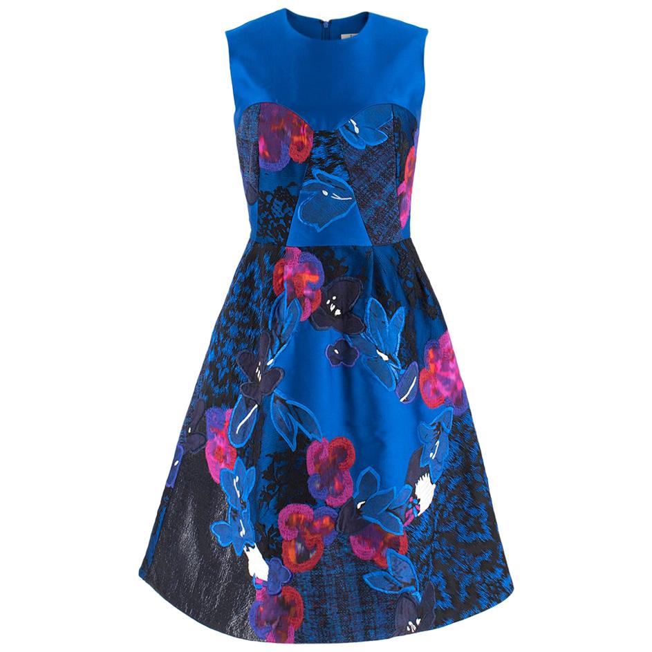 Erdem Floral Embroidered Blue Jacquard Dress - Size US 4