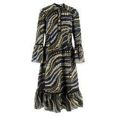 Erdem Floral Embroidered Sheer Black Dress L 14