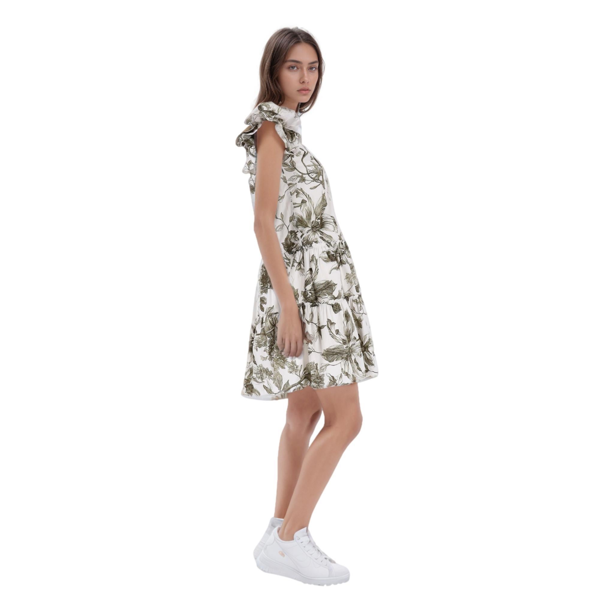 Gray Erdem Floral Print Cotton-Poplin Dress