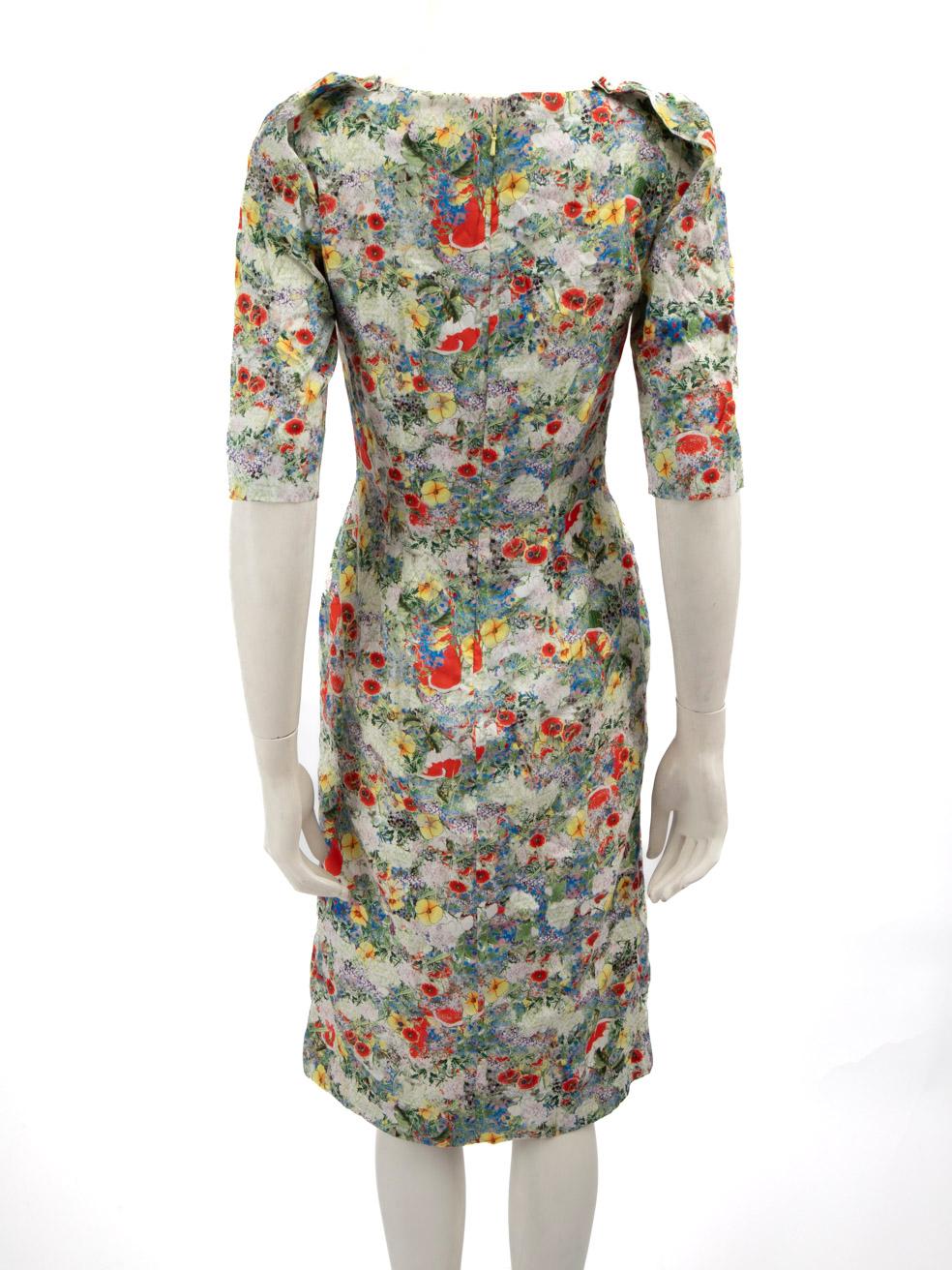 Beige Erdem Floral Print Mid Sleeve Knee Length Dress Size M