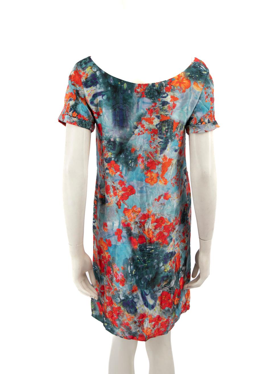 Gray Erdem Floral Print Mini Short Sleeve Dress Size L For Sale