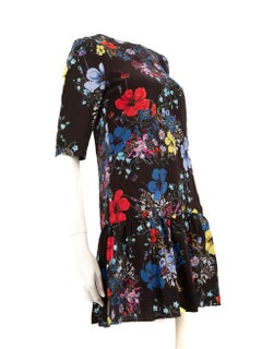 Erdem Floral Print Silk Drop-Waist Mini Dress Size S