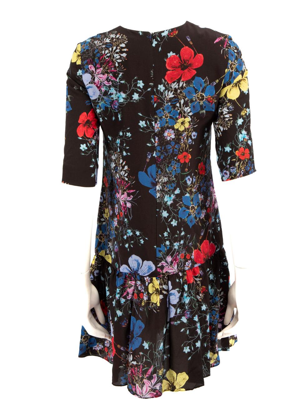 Black Erdem Floral Print Silk Drop-Waist Mini Dress Size S For Sale