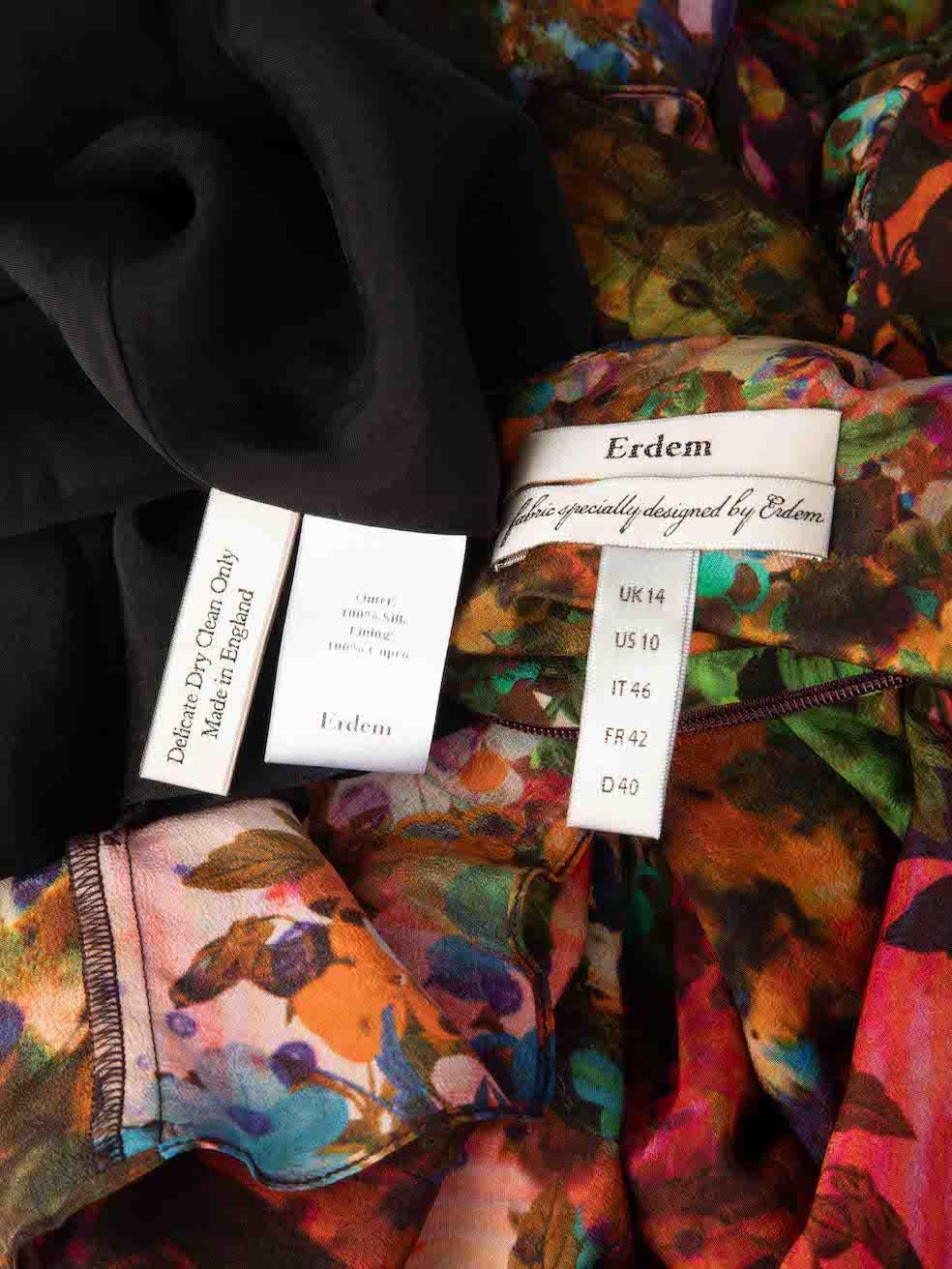 Erdem Floral Printed Silk Knee Length Dress Size XL In Excellent Condition In London, GB