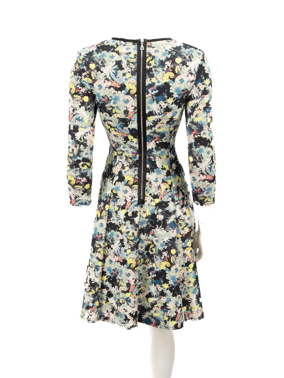 Gray Erdem Floral V-Neck Midi Flared Dress Size XS For Sale