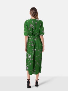 Erdem Green Floral Pattern Belted Midi Dress Size M