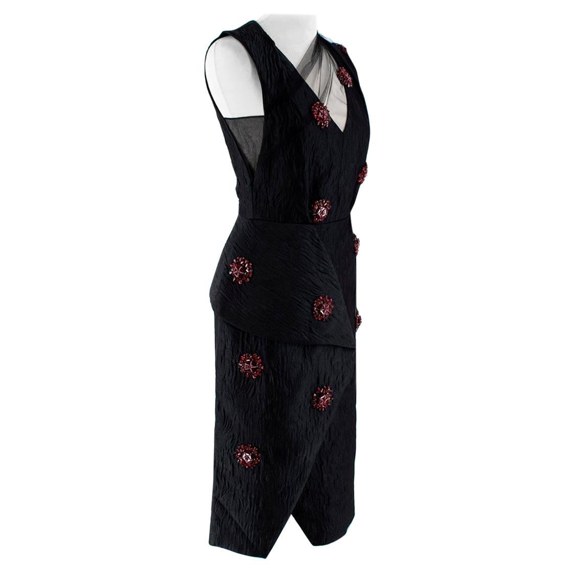 Erdem Black Embellished Dress

- Size 10

- V-neck with netting

- Red beaded embellishments

- Panel dress 
- Jacquard material with netting over the top
- Sleeveless dress with extra netting over the shoulders
Measurements are taken laying flat,