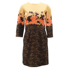 Erdem Lace Embroidered Shift Dress in Tan Linen