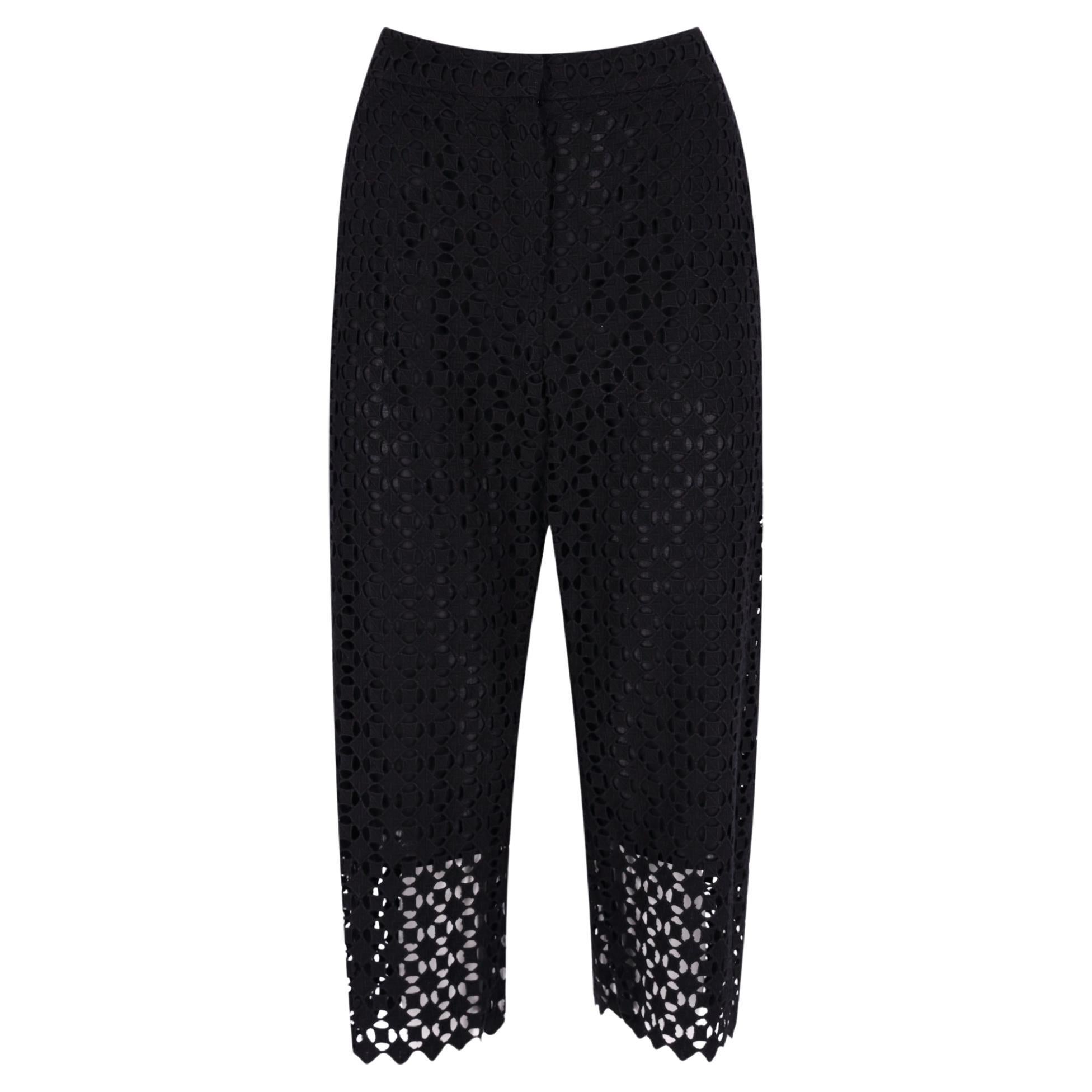Erdem Laser-Cut Cotton Wide Capri Trousers For Sale