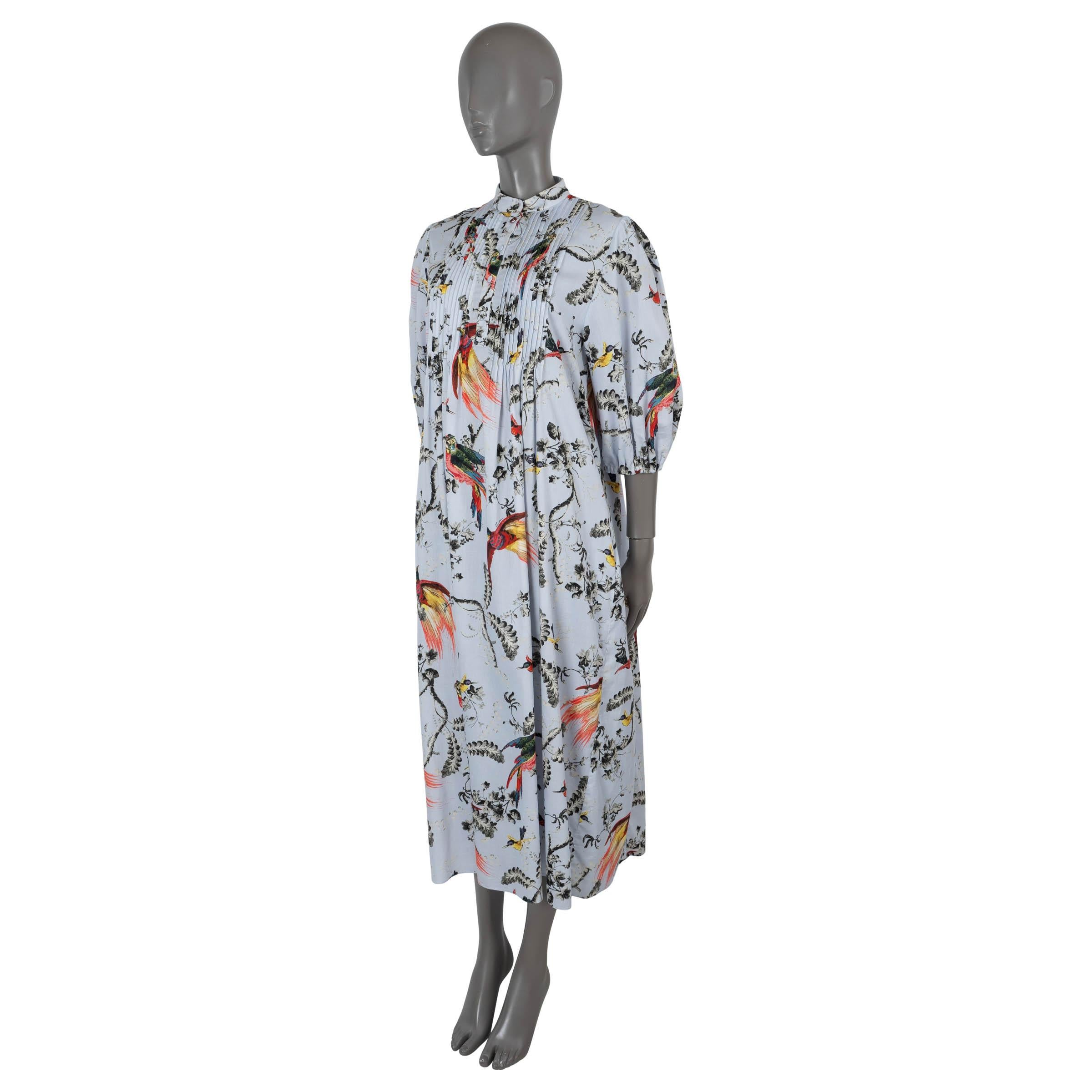 100% authentic Erdem Mustique maxi dress in sky blue poplin cotton (100%). Features a relaxed silhouette, short puff sleeves with elastic cuffs, pintuck front and buttoned band collar. Closes with concealed buttons on the front and is unlined. Has