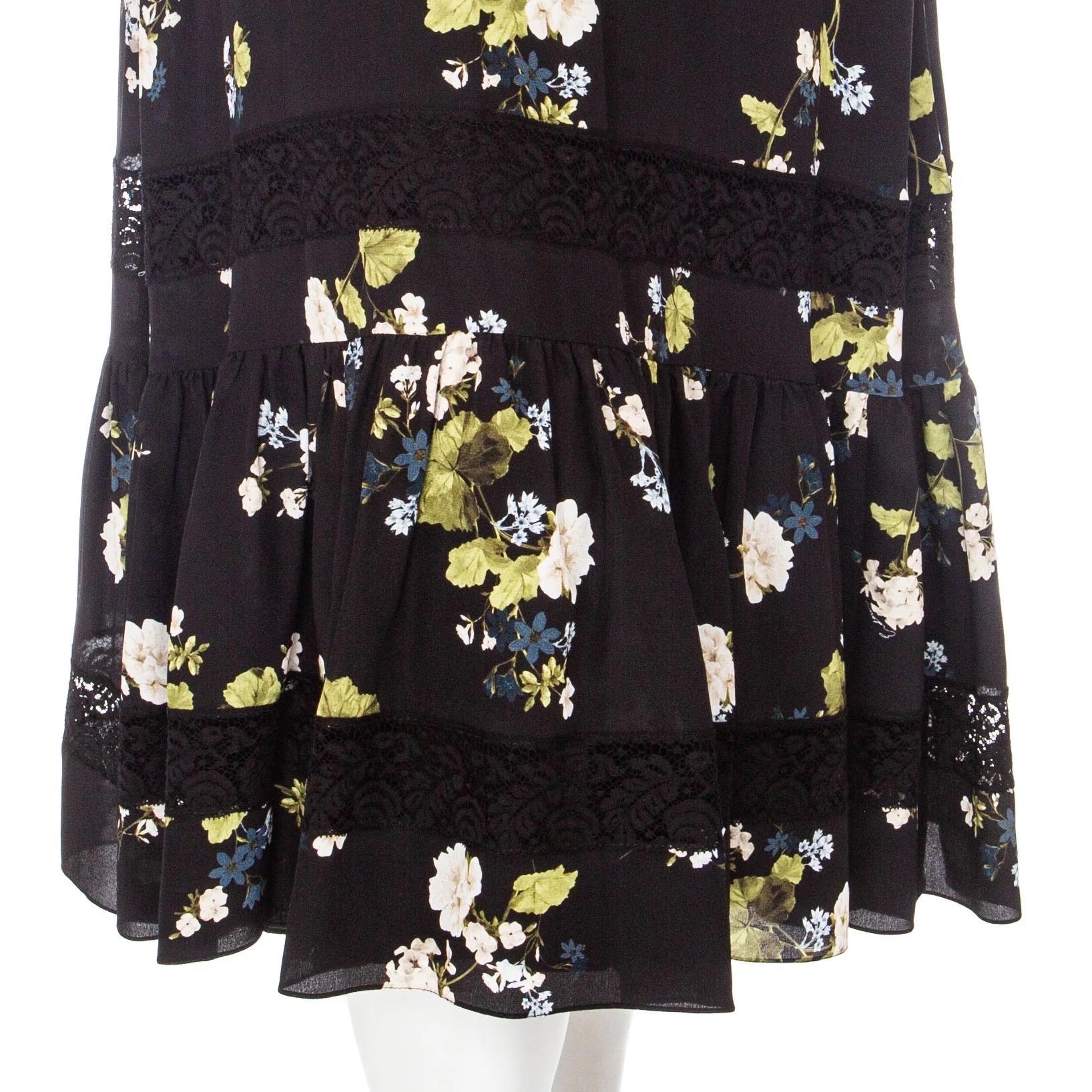 Erdem Magdalene Black Silk Floral-Print Long Sleeve Midi Dress Pre-Fall2023 For Sale 2