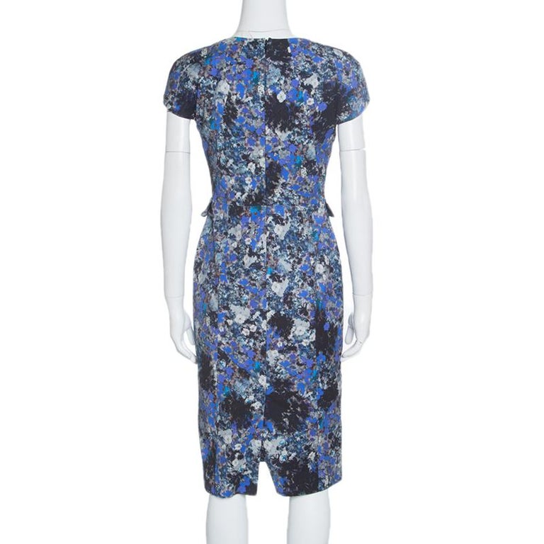 Erdem Multicolor Floral Printed Cap Sleeve Fitted Dress M For Sale at ...