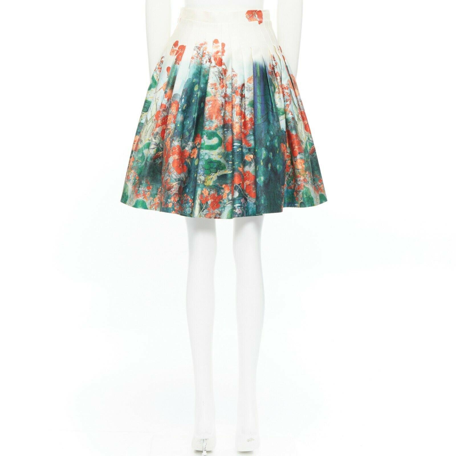 Gray ERDEM multicolour silk watercolour floral bell-shaped high-waist short skirt UK8