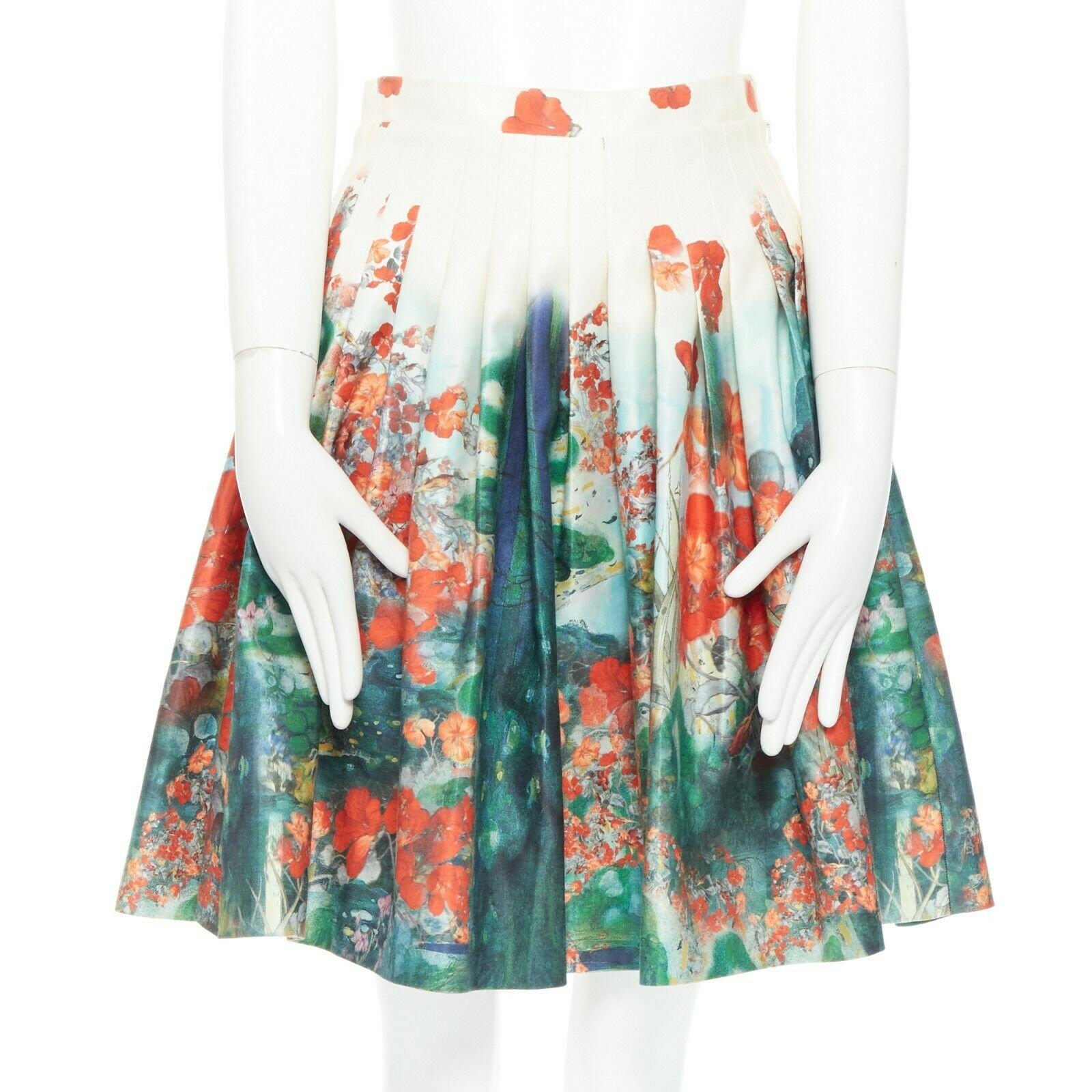 ERDEM multicolour silk watercolour floral bell-shaped high-waist short skirt UK8