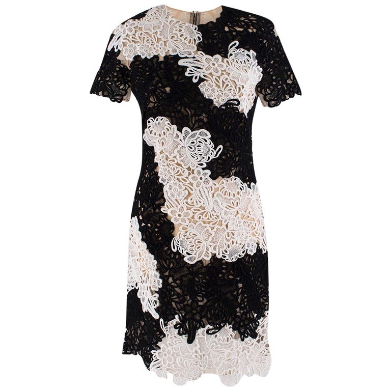 Erdem Nadene Black and White Guipure Lace Dress UK 8 at 1stDibs