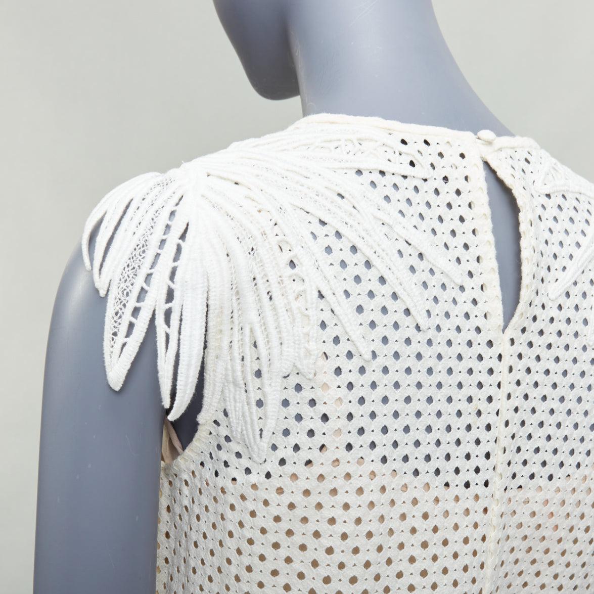 ERDEM Naomi cream lace overlay applique top beige silk lining UK10 M 2